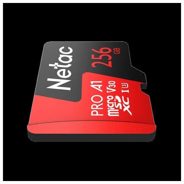 Карта памяти Netac microSDXC 256 ГБ Class 10, V30, A1, UHS-I, R 100 МБ/с, адаптер на SD, 1 шт., черный/красный - изображение №2