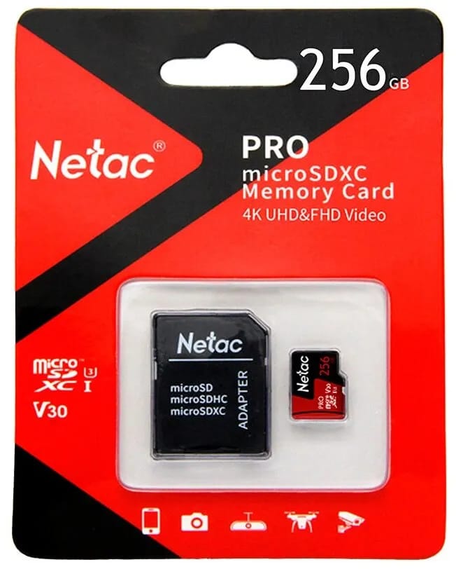 Карта памяти Netac microSDXC 256 ГБ Class 10, V30, A1, UHS-I, R 100 МБ/с, адаптер на SD, 1 шт., черный/красный - изображение №4