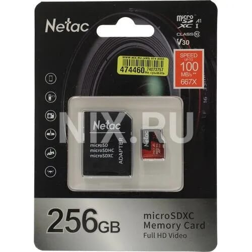 Карта памяти Netac microSDXC 256 ГБ Class 10, V30, A1, UHS-I, R 100 МБ/с, адаптер на SD, 1 шт., черный/красный - изображение №7