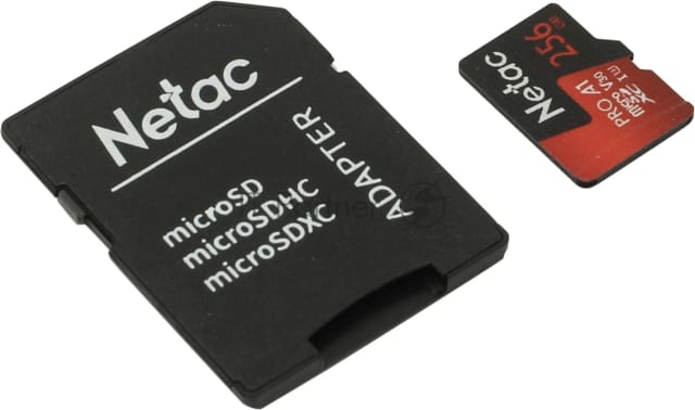 Карта памяти Netac microSDXC 256 ГБ Class 10, V30, A1, UHS-I, R 100 МБ/с, адаптер на SD, 1 шт., черный/красный - изображение №5