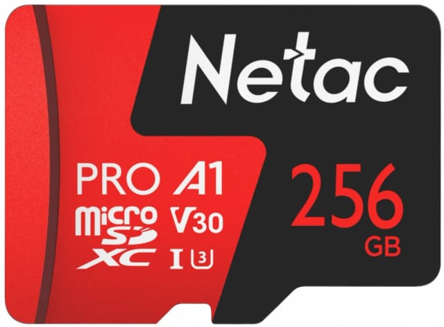 Карта памяти Netac microSDXC 256 ГБ Class 10, V30, A1, UHS-I, R 100 МБ/с, адаптер на SD, 1 шт., черный/красный - изображение №6