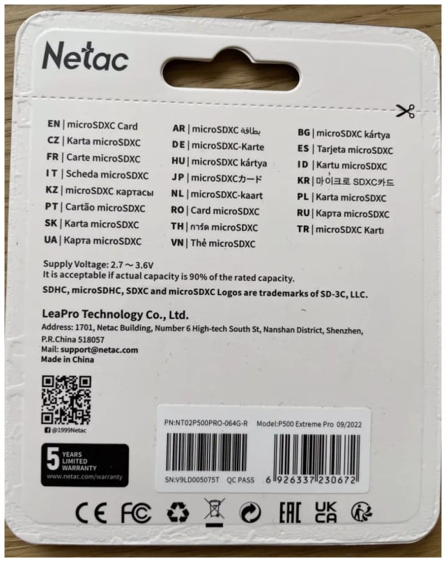 Карта памяти Netac microSDXC 64 ГБ Class 10, V30, A1, UHS-I U3, R 100 МБ/с, адаптер на SD, 1 шт., черный/красный - изображение №6