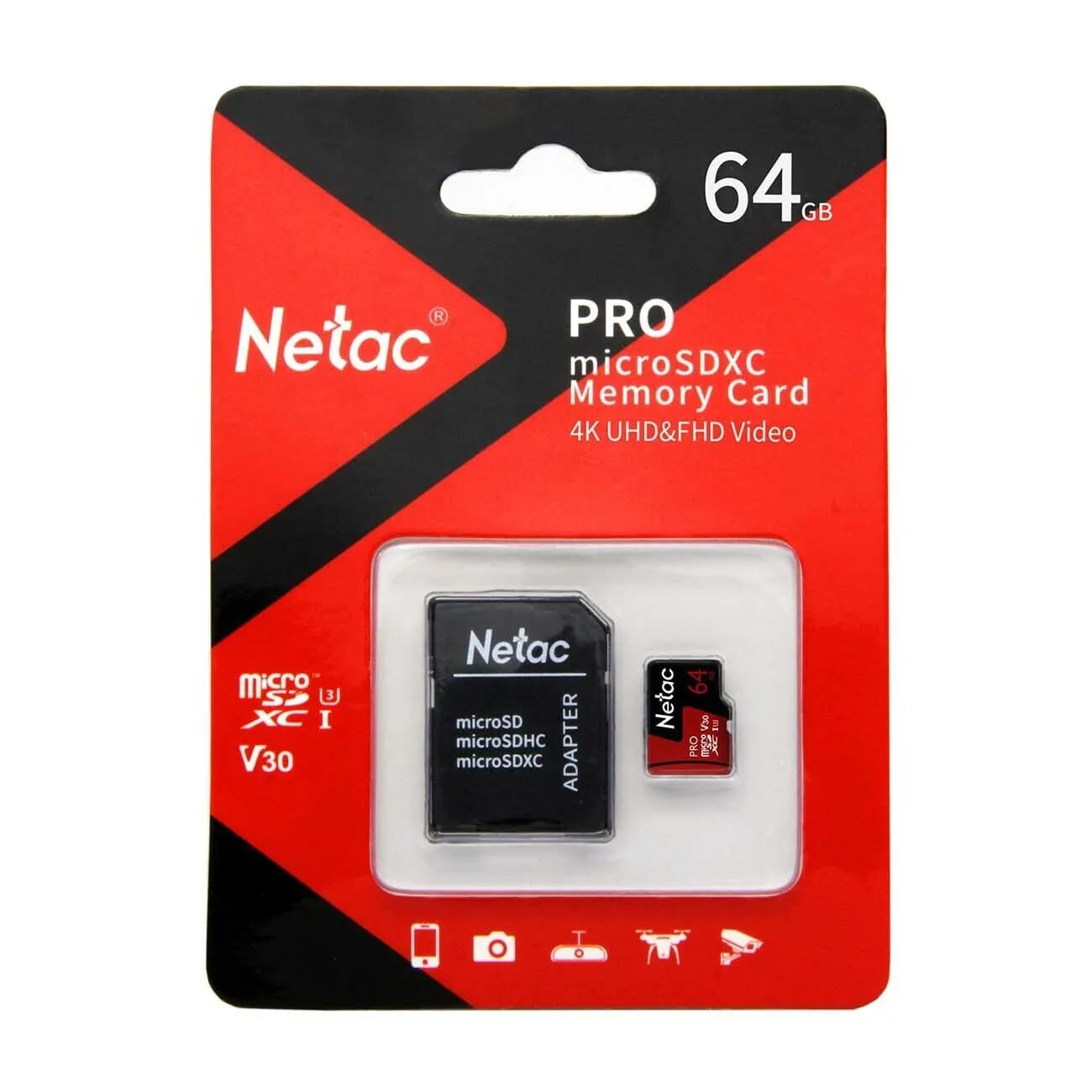 Карта памяти Netac microSDXC 64 ГБ Class 10, V30, A1, UHS-I U3, R 100 МБ/с, адаптер на SD, 1 шт., черный/красный - изображение №9