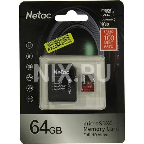 Карта памяти Netac microSDXC 64 ГБ Class 10, V30, A1, UHS-I U3, R 100 МБ/с, адаптер на SD, 1 шт., черный/красный - изображение №14