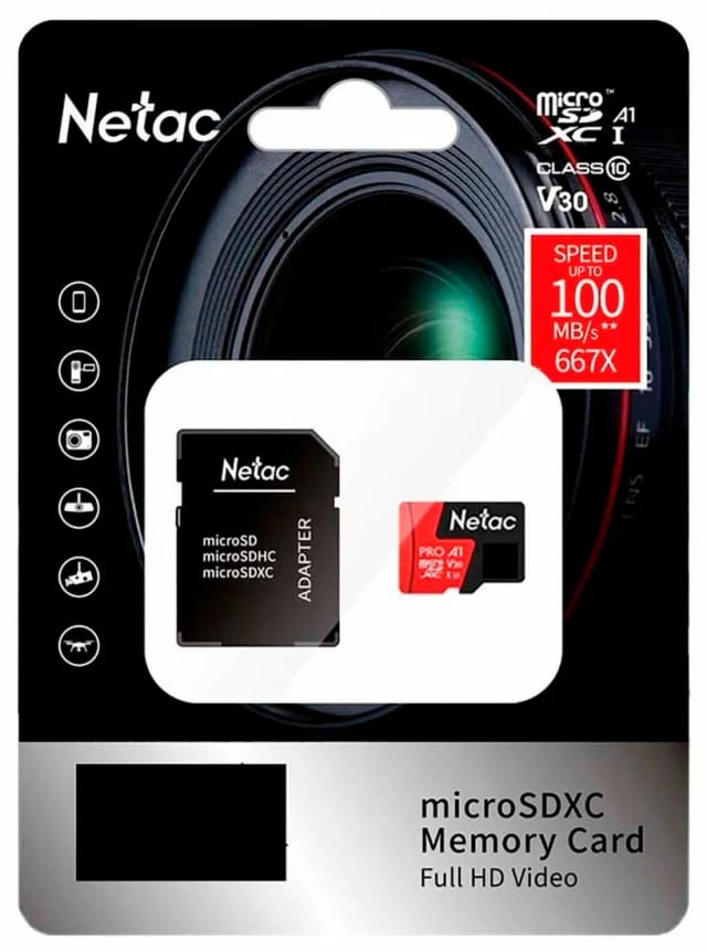 Карта памяти Netac microSDXC 64 ГБ Class 10, V30, A1, UHS-I U3, R 100 МБ/с, адаптер на SD, 1 шт., черный/красный - изображение №13