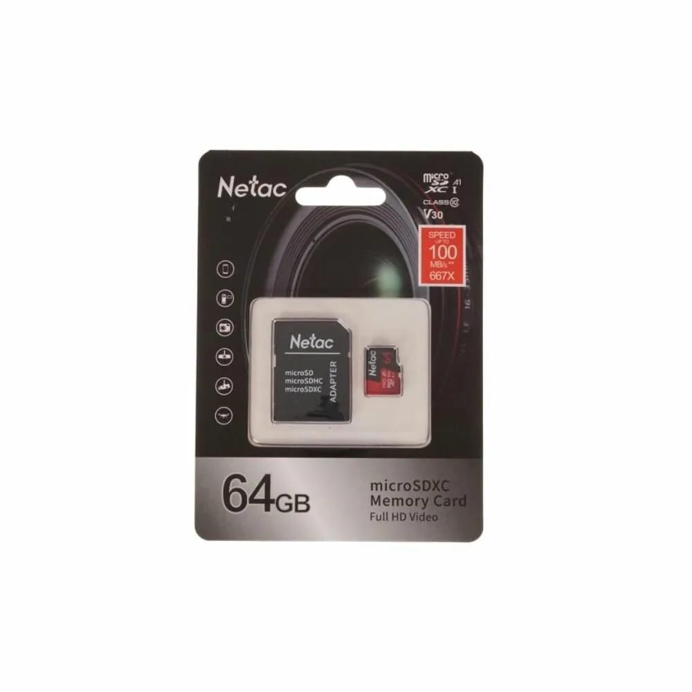 Карта памяти Netac microSDXC 64 ГБ Class 10, V30, A1, UHS-I U3, R 100 МБ/с, адаптер на SD, 1 шт., черный/красный - изображение №17