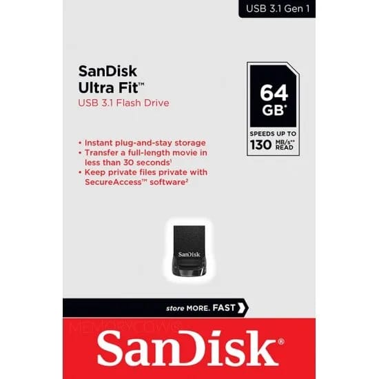 Флешка SanDisk Ultra Fit USB 3.1 CZ430 64 ГБ, 1 шт., черный - изображение №1