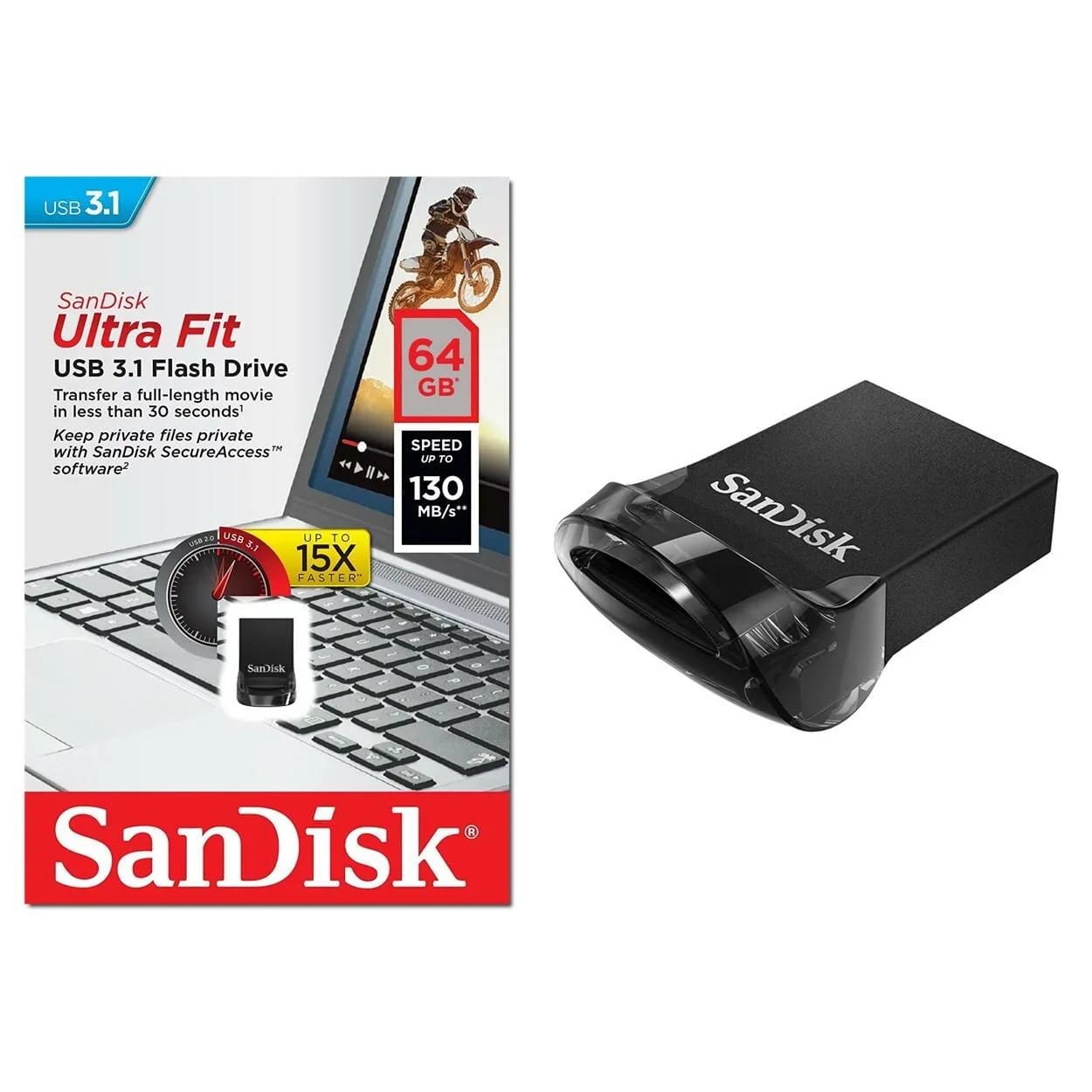 Флешка SanDisk Ultra Fit USB 3.1 CZ430 64 ГБ, 1 шт., черный - изображение №14