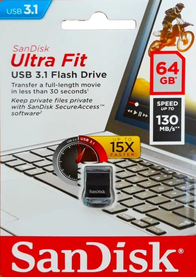 Флешка SanDisk Ultra Fit USB 3.1 CZ430 64 ГБ, 1 шт., черный - изображение №17