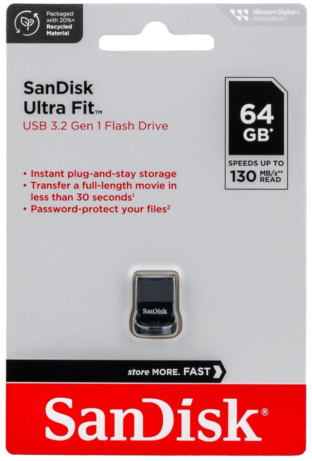 Флешка SanDisk Ultra Fit USB 3.1 CZ430 64 ГБ, 1 шт., черный - изображение №19
