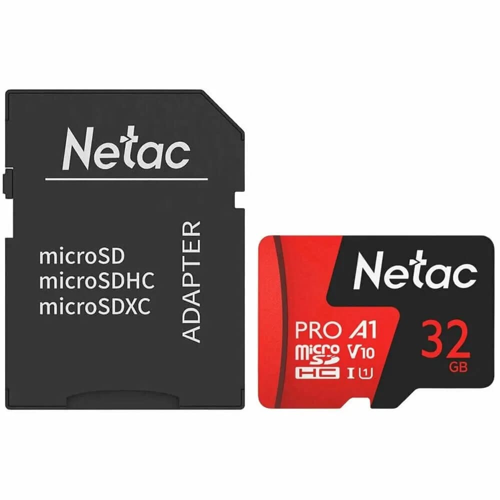 Карта памяти Netac MicroSD 32GB V10A1C10 100Mb/s+adp - изображение №1