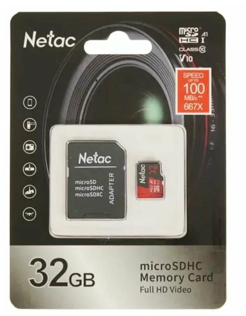 Карта памяти Netac MicroSD 32GB V10A1C10 100Mb/s+adp - изображение №11