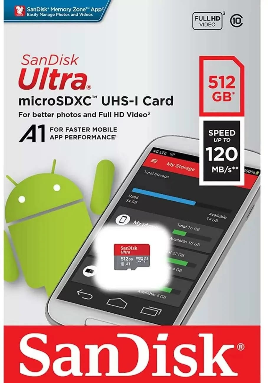 Карта памяти 512Gb - SanDisk Ultra MicroSDXC Class 10 UHS-I - изображение №5