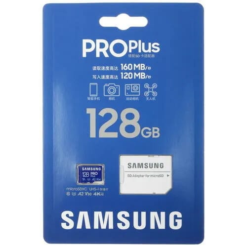 Карта памяти Samsung microSDXC 128 ГБ Class 10, V30, A2, UHS-I U3, R/W 160/120 МБ/с, адаптер на SD, 1 шт, синий - изображение №5