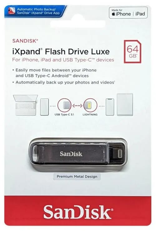 Накопитель SanDisk 64GB iXpand Luxe Type-C/Lightning Flash Drive SDIX70N-064G-GN6NN - изображение №6