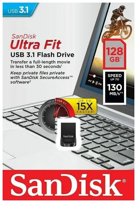 Флешка SanDisk 128GB CZ430 Ultra Fit черный USB 3.1 - изображение №4